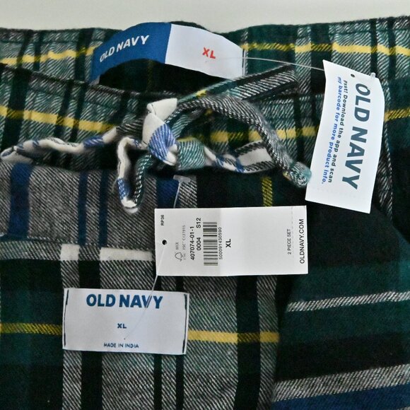 NWT Old Navy Flannel Plaid 100% Cotton Button Up Drawstring Green Pajamas XL - Picture 8 of 16